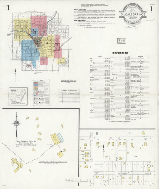 Sanborn Fire Insurance Map from Siloam Springs, Benton County, Arkansas (1936), Sheet #0001 - Historic Sanborn Fire Insurance Map Print, vintage old map wall art, antique decor, genealogy gift, Arkansas Arkansas map