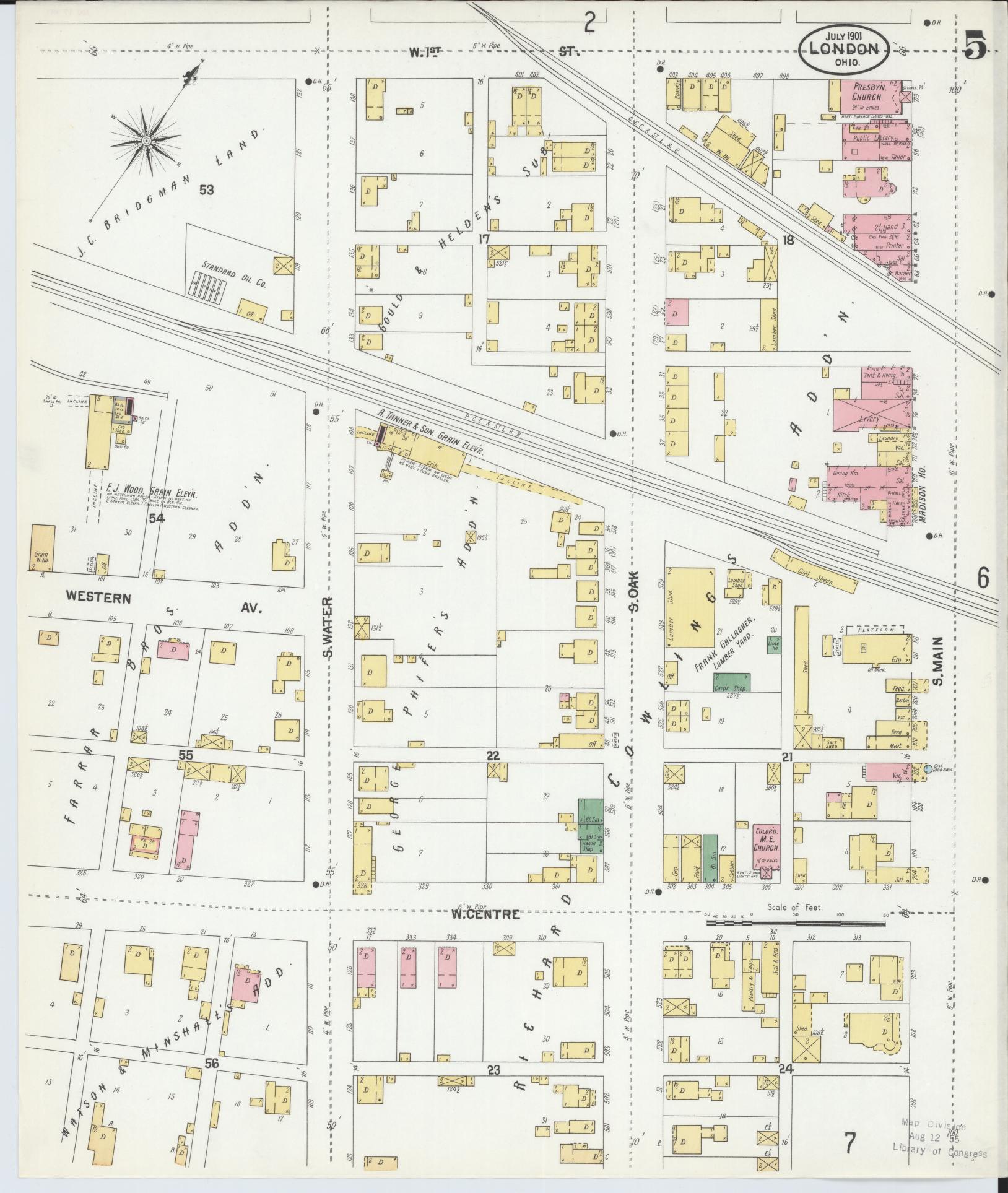 Sanborn Fire Insurance Map from London, Madison County, Ohio (1901), Sheet #0005 - Historic Sanborn Fire Insurance Map Print, vintage old map wall art, antique decor, genealogy gift, Ohio Ohio map