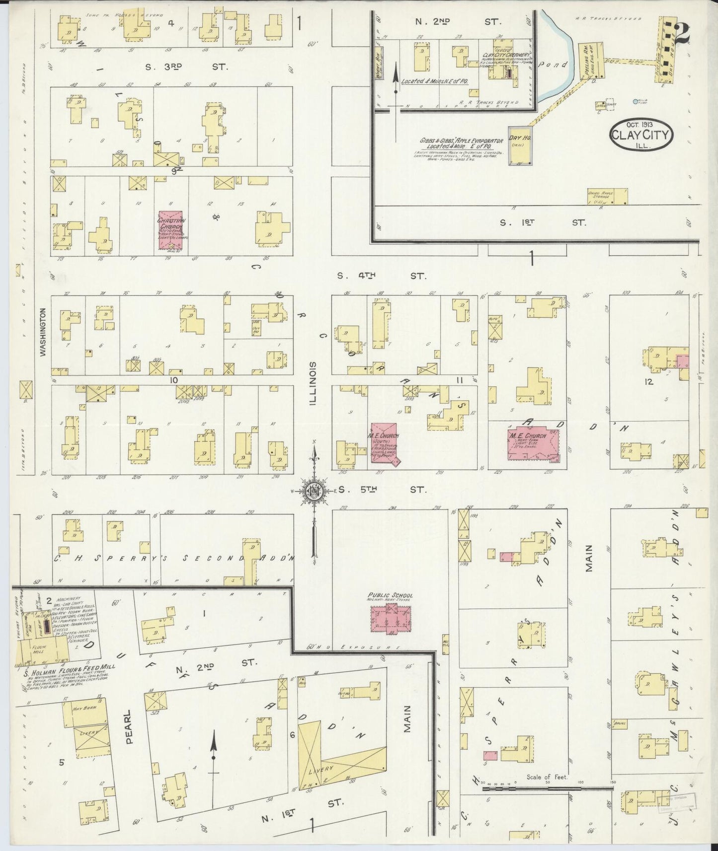 Sanborn Fire Insurance Map from Clay City, Clay County, Illinois (1913), Sheet #0002 - Complete Map Set gallery image, historic Sanborn map, vintage wall art, Illinois Illinois