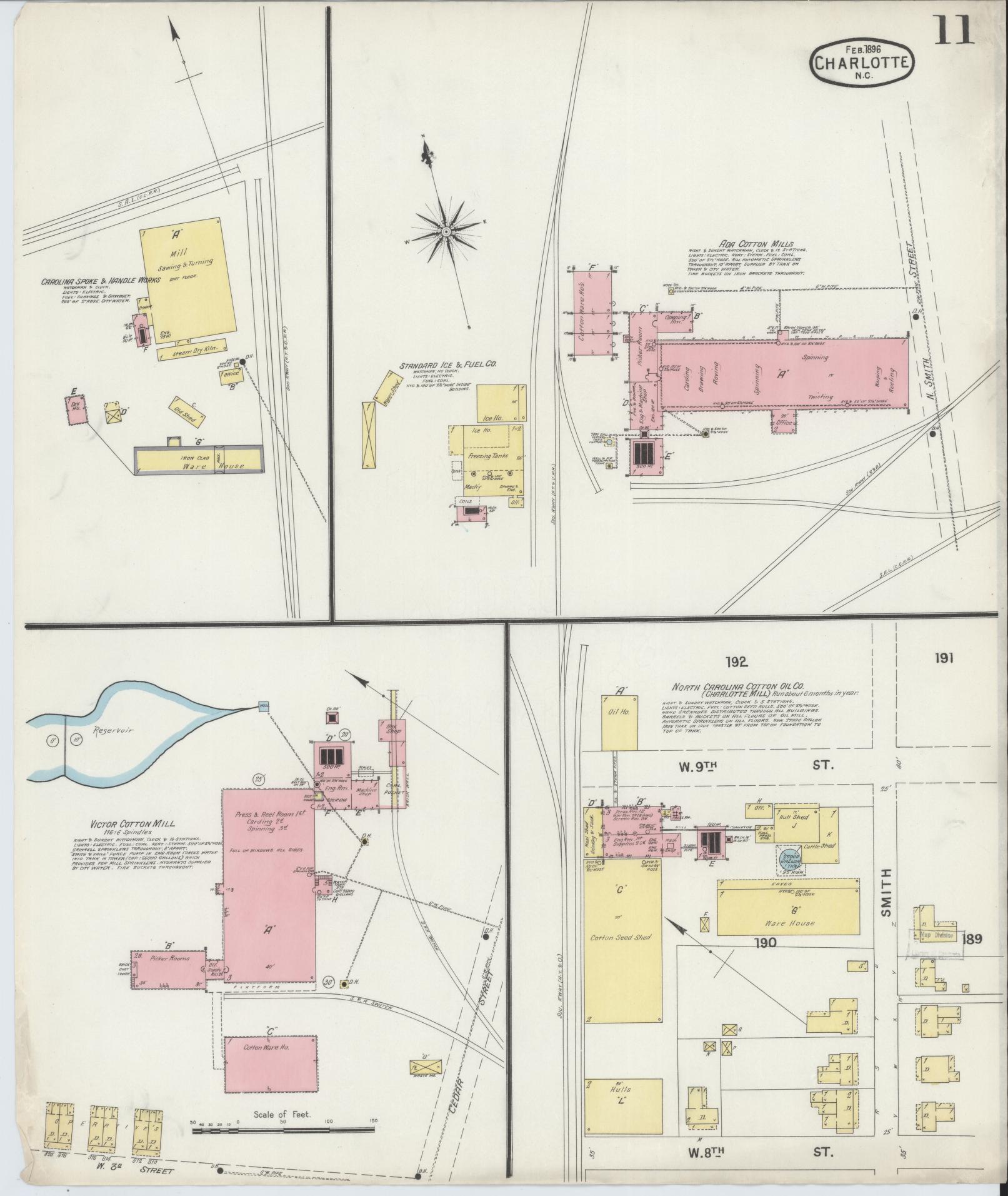 Sanborn Fire Insurance Map from Charlotte, Mecklenburg County, North Carolina (1896), Sheet #0011 - Historic Sanborn Fire Insurance Map Print, vintage old map wall art, antique decor, genealogy gift, North Carolina North Carolina map