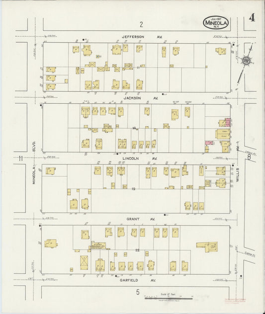 Sanborn Fire Insurance Map from Mineola, Nassau County, New York (1917), Sheet #0004 - Historic Sanborn Fire Insurance Map Print, vintage old map wall art, antique decor, genealogy gift, New York New York map