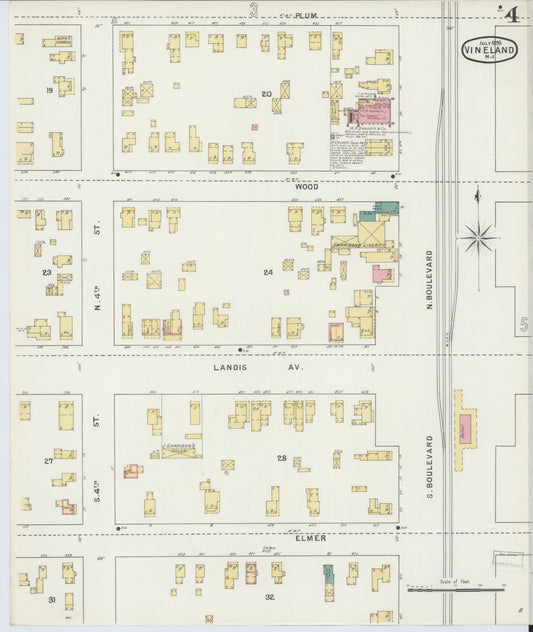 Sanborn Fire Insurance Map from Vineland, Cumberland County, New Jersey (1895), Sheet #0004 - Historic Sanborn Fire Insurance Map Print, vintage old map wall art, antique decor, genealogy gift, New Jersey New Jersey map