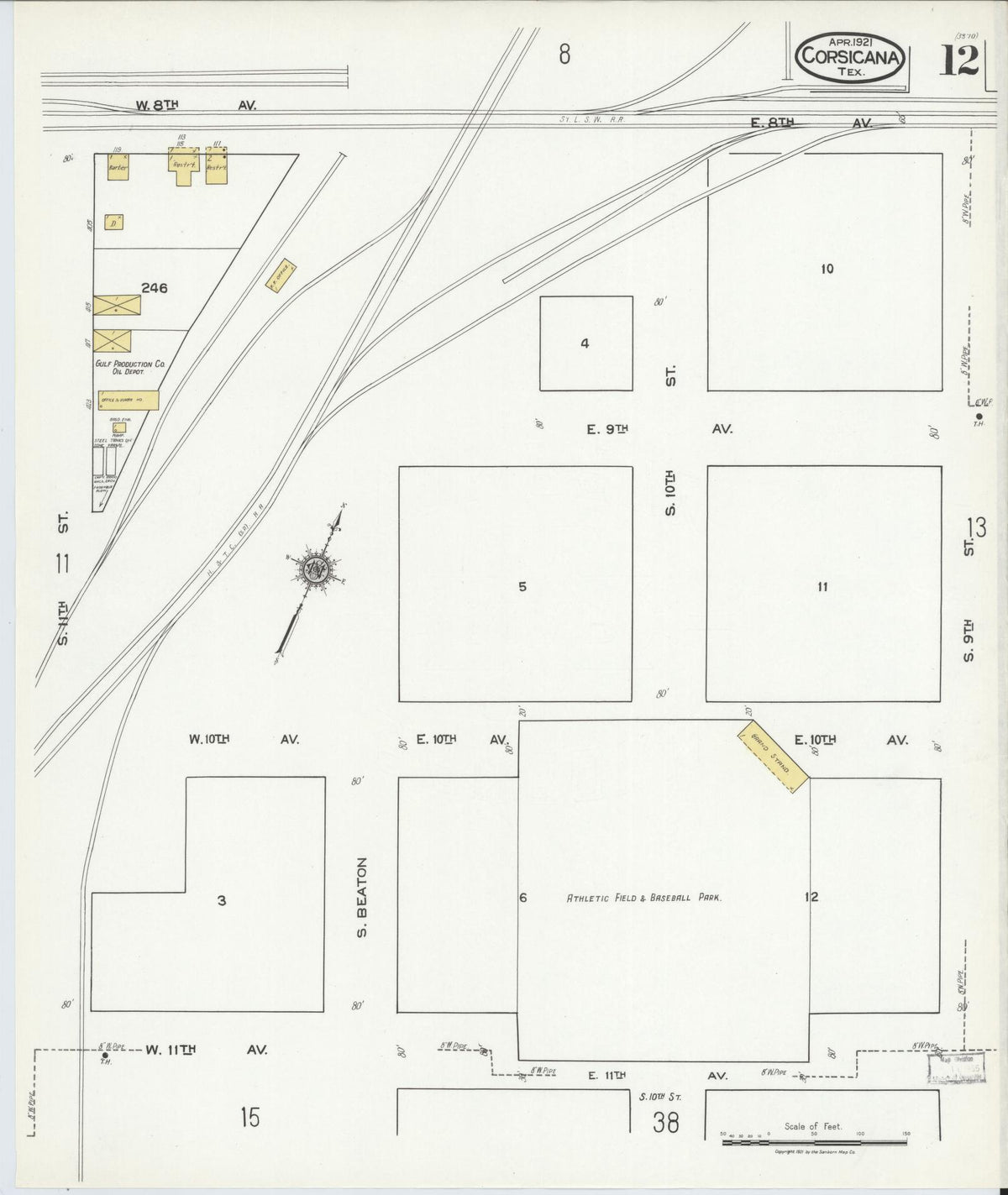 Sanborn Fire Insurance Map from Corsicana, Navarro County, Texas (1921), Sheet #0012 - Complete Map Set gallery image, historic Sanborn map, vintage wall art, Texas Texas