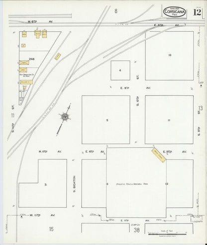 Sanborn Fire Insurance Map from Corsicana, Navarro County, Texas (1921), Sheet #0012 - Complete Map Set gallery image, historic Sanborn map, vintage wall art, Texas Texas