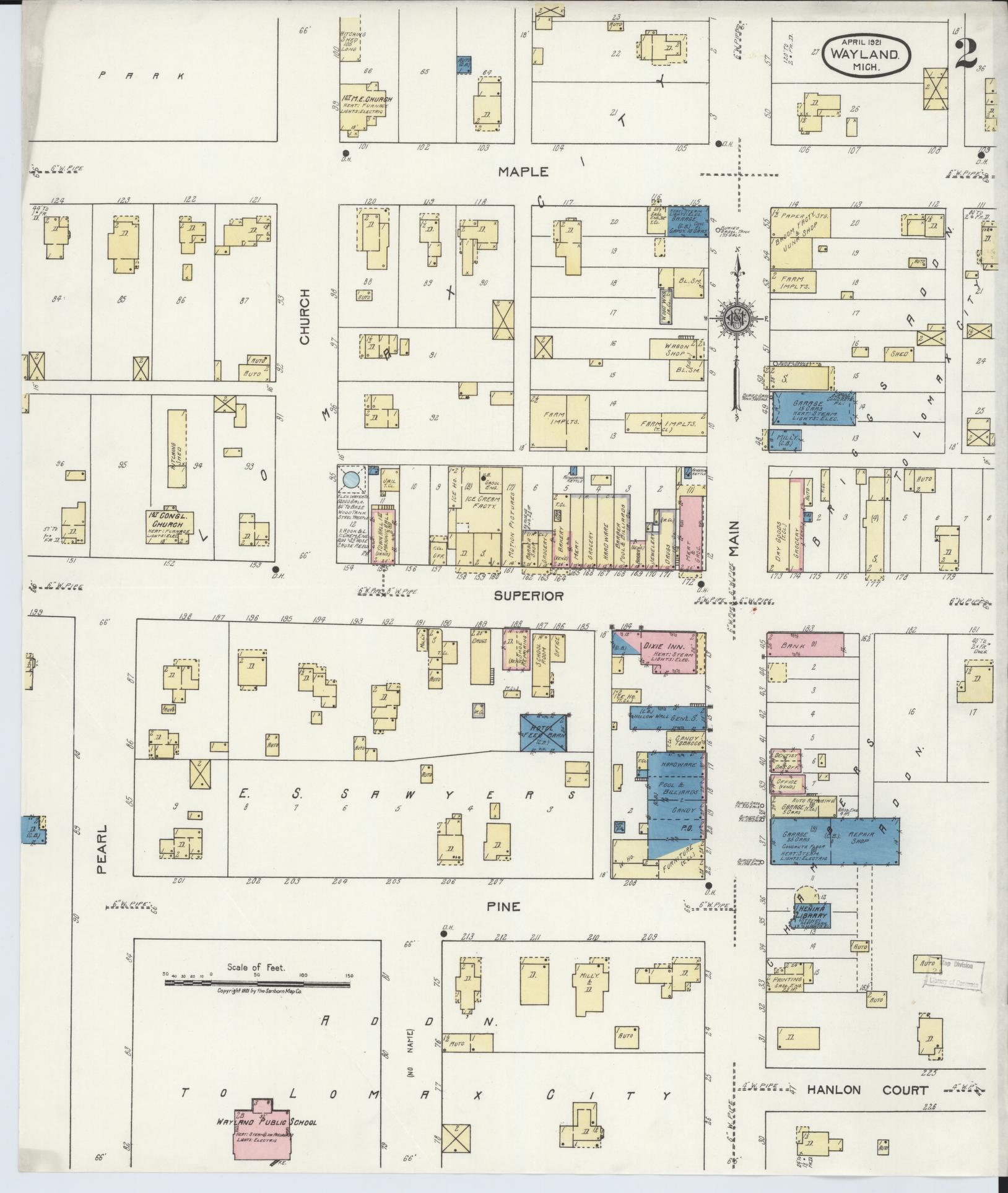 Sanborn Fire Insurance Map from Wayland, Allegan County, Michigan (1921), Sheet #0002 - Complete Map Set gallery image, historic Sanborn map, vintage wall art, Michigan Michigan