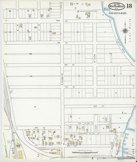 Sanborn Fire Insurance Map from West Palm Beach, Dade County, Florida (1920), Sheet #0018 - Historic Sanborn Fire Insurance Map Print, vintage old map wall art, antique decor, genealogy gift, Florida Florida map