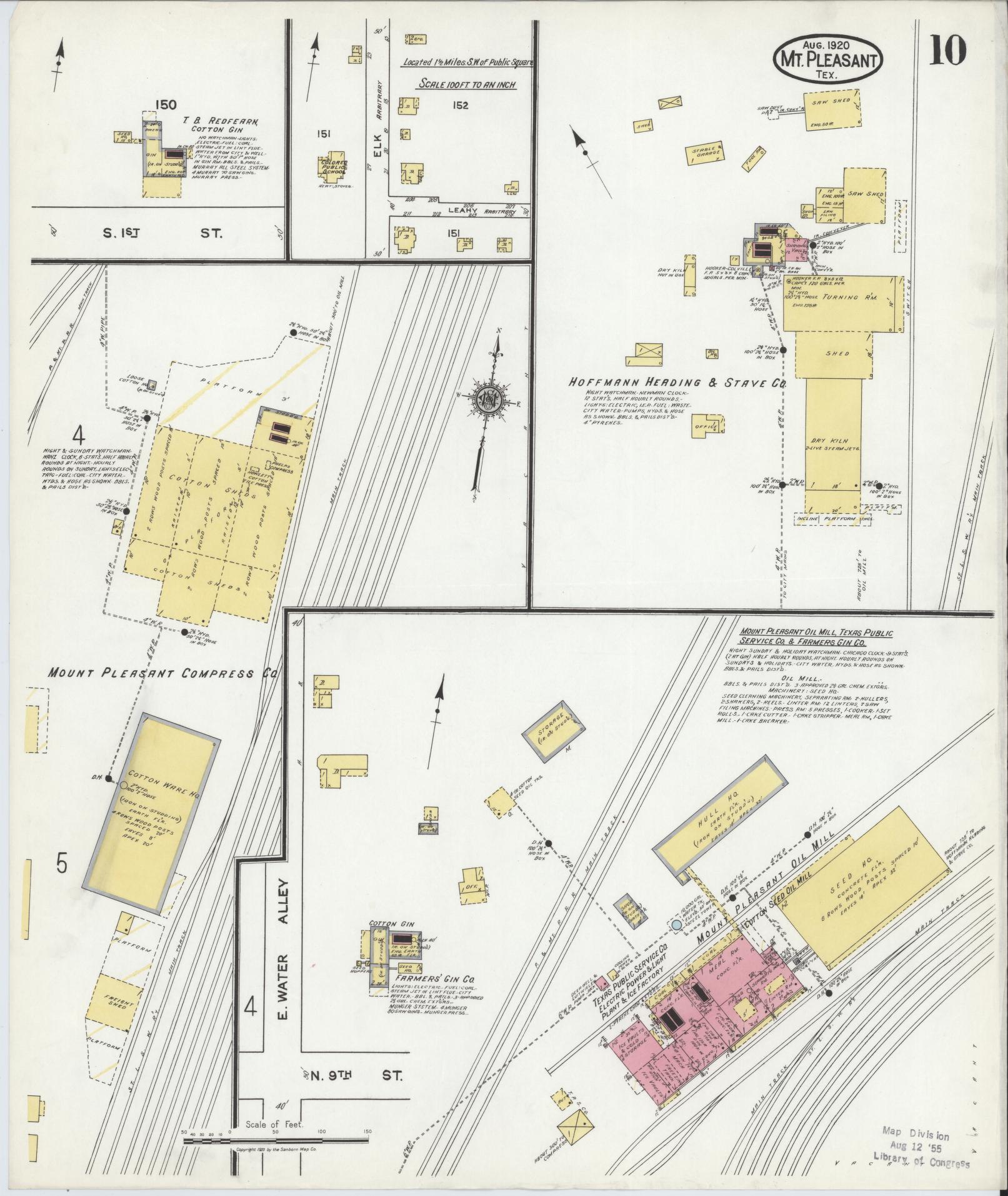 Sanborn Fire Insurance Map from Mount Pleasant, Titus County, Texas (1920), Sheet #0010 - Historic Sanborn Fire Insurance Map Print, vintage old map wall art, antique decor, genealogy gift, Texas Texas map