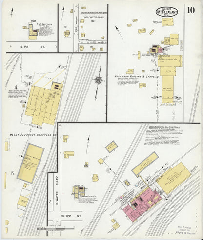 Sanborn Fire Insurance Map from Mount Pleasant, Titus County, Texas (1920), Sheet #0010 - Historic Sanborn Fire Insurance Map Print, vintage old map wall art, antique decor, genealogy gift, Texas Texas map