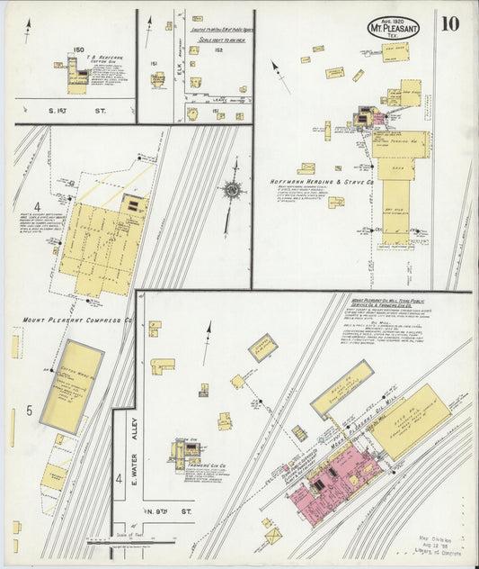 Sanborn Fire Insurance Map from Mount Pleasant, Titus County, Texas (1920), Sheet #0010 - Historic Sanborn Fire Insurance Map Print, vintage old map wall art, antique decor, genealogy gift, Texas Texas map