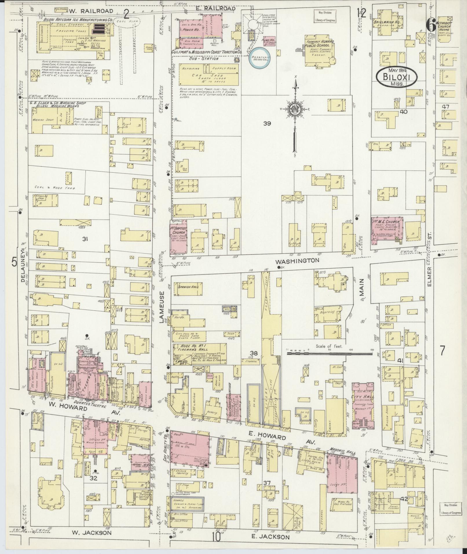 Sanborn Fire Insurance Map from Biloxi, Harrison County, Mississippi (1914), Sheet #0006 - Complete Map Set gallery image, historic Sanborn map, vintage wall art, Mississippi Mississippi