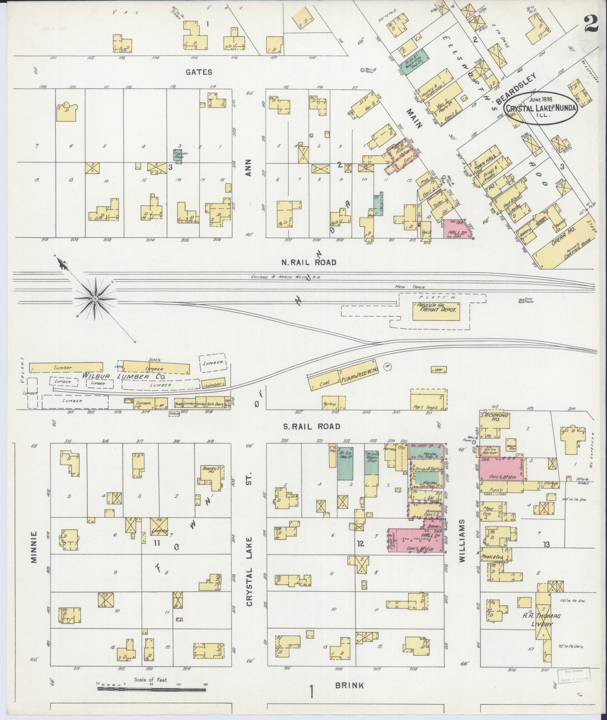 Sanborn Fire Insurance Map from Crystal Lake, McHenry County, Illinois (1898), Sheet #0002 - Historic Sanborn Fire Insurance Map Print, vintage old map wall art, antique decor, genealogy gift, Illinois Illinois map