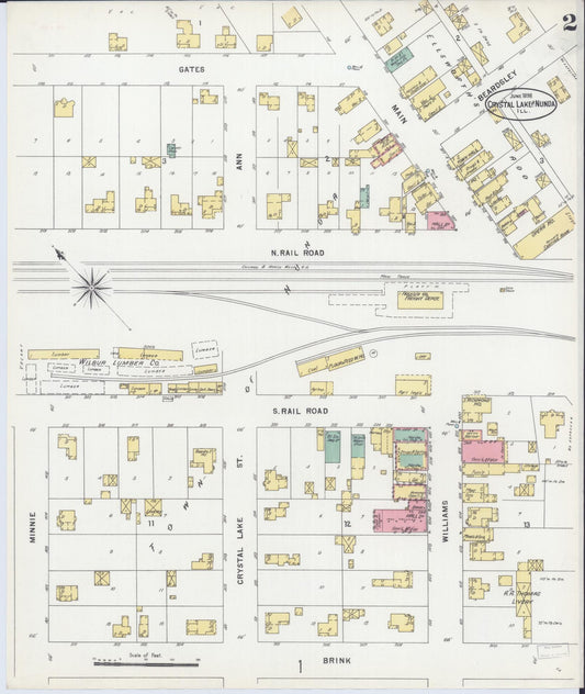 Sanborn Fire Insurance Map from Crystal Lake, McHenry County, Illinois (1898), Sheet #0002 - Historic Sanborn Fire Insurance Map Print, vintage old map wall art, antique decor, genealogy gift, Illinois Illinois map