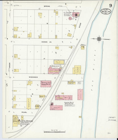 Sanborn Fire Insurance Map from Berlin, Green Lake County, Wisconsin (1911), Sheet #0009 - Historic Sanborn Fire Insurance Map Print, vintage old map wall art, antique decor, genealogy gift, Wisconsin Wisconsin map