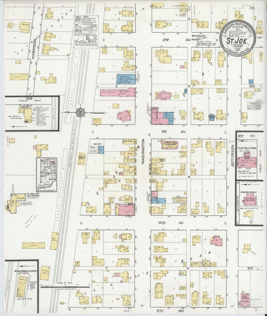 Sanborn Fire Insurance Map from Saint Joe, De Kalb County, Indiana (1917), Sheet #0001 - Historic Sanborn Fire Insurance Map Print, vintage old map wall art, antique decor, genealogy gift, Indiana Indiana map