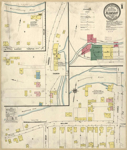 Sanborn Fire Insurance Map from Bloomsbury, Hunterdon County, New Jersey (1909), Sheet #0001 - Historic Sanborn Fire Insurance Map Print, vintage old map wall art, antique decor, genealogy gift, New Jersey New Jersey map