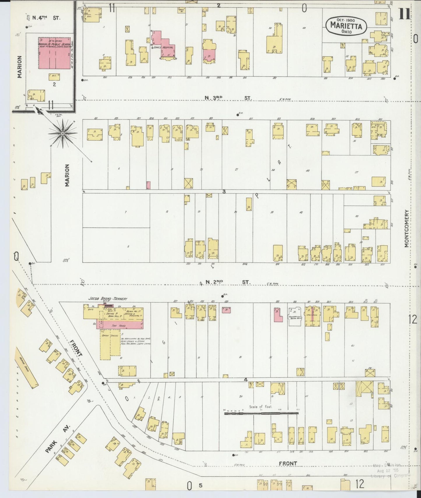 Sanborn Fire Insurance Map from Marietta, Washington County, Ohio (1900), Sheet #0011 - Complete Map Set gallery image, historic Sanborn map, vintage wall art, Ohio Ohio