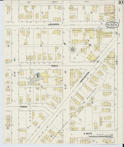Sanborn Fire Insurance Map from Alpena, Alpena County, Michigan (1890), Sheet #0010 - Complete Map Set gallery image, historic Sanborn map, vintage wall art, Michigan Michigan
