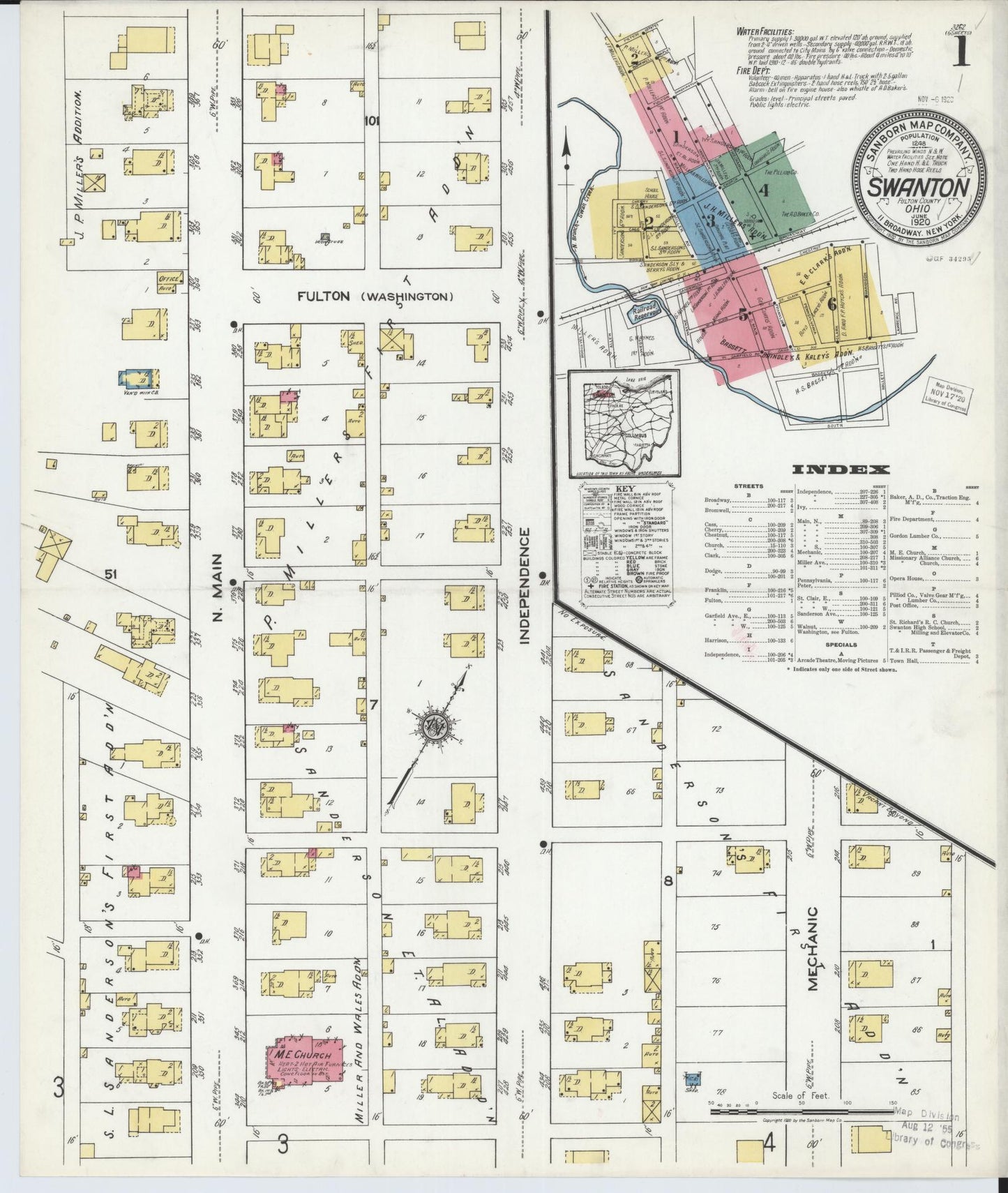Sanborn Fire Insurance Map from Swanton, Fulton County, Ohio (1920), Sheet #0001 - Complete Map Set gallery image, historic Sanborn map, vintage wall art, Ohio Ohio