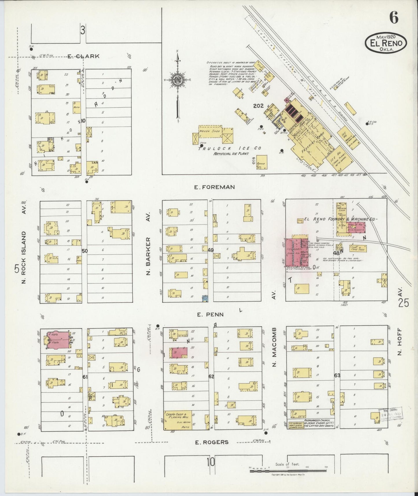 Sanborn Fire Insurance Map from El Reno, Canadian County, Oklahoma (1920), Sheet #0006 - Historic Sanborn Fire Insurance Map Print, vintage old map wall art, antique decor, genealogy gift, Oklahoma Oklahoma map