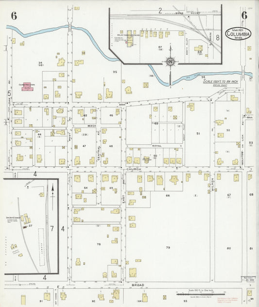 Sanborn Fire Insurance Map from Columbia, Marion County, Mississippi (1925), Sheet #0006 - Historic Sanborn Fire Insurance Map Print, vintage old map wall art, antique decor, genealogy gift, Mississippi Mississippi map