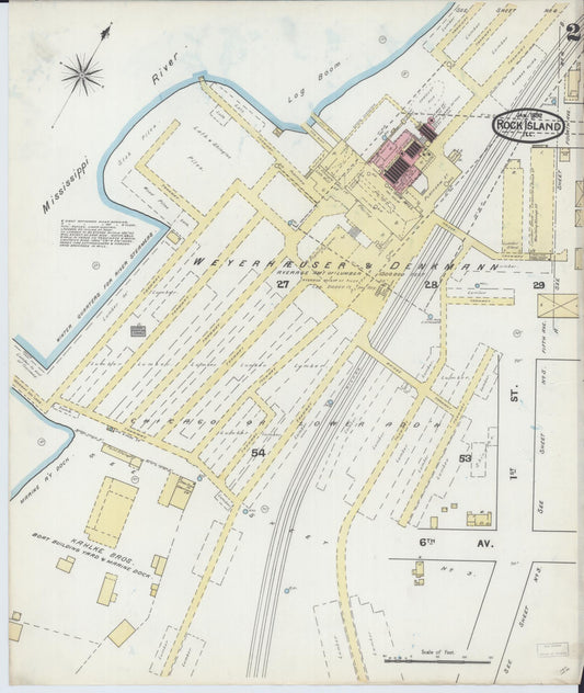 Sanborn Fire Insurance Map from Rock Island, Rock Island County, Illinois (1892), Sheet #0002 - Historic Sanborn Fire Insurance Map Print, vintage old map wall art, antique decor, genealogy gift, Illinois Illinois map