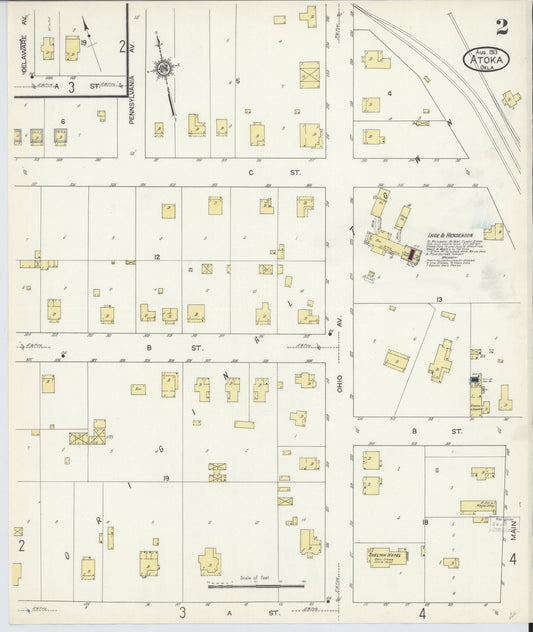 Sanborn Fire Insurance Map from Atoka, Atoka County, Oklahoma (1913), Sheet #0002 - Historic Sanborn Fire Insurance Map Print, vintage old map wall art, antique decor, genealogy gift, Oklahoma Oklahoma map