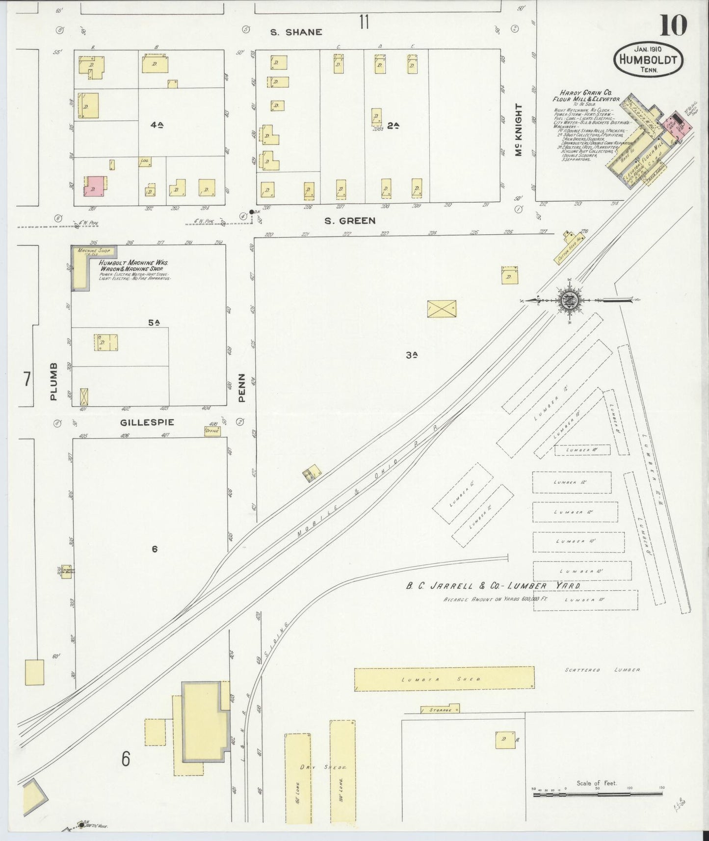 Sanborn Fire Insurance Map from Humboldt, Gibson County, Tennessee (1910), Sheet #0010 - Complete Map Set gallery image, historic Sanborn map, vintage wall art, Tennessee Tennessee