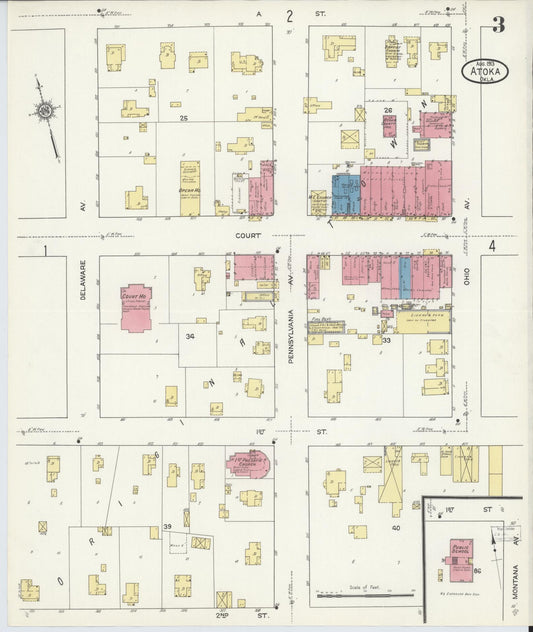 Sanborn Fire Insurance Map from Atoka, Atoka County, Oklahoma (1913), Sheet #0003 - Historic Sanborn Fire Insurance Map Print, vintage old map wall art, antique decor, genealogy gift, Oklahoma Oklahoma map