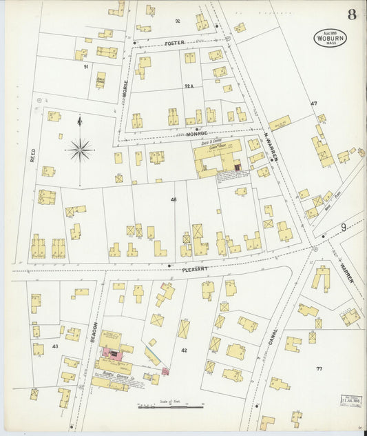 Sanborn Fire Insurance Map from Woburn, Middlesex County, Massachusetts (1899), Sheet #0008 - Historic Sanborn Fire Insurance Map Print, vintage old map wall art, antique decor, genealogy gift, Massachusetts Massachusetts map