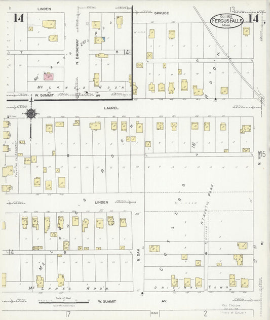 Sanborn Fire Insurance Map from Fergus Falls, Otter Tail County, Minnesota (1924), Sheet #0014 - Historic Sanborn Fire Insurance Map Print, vintage old map wall art, antique decor, genealogy gift, Minnesota Minnesota map