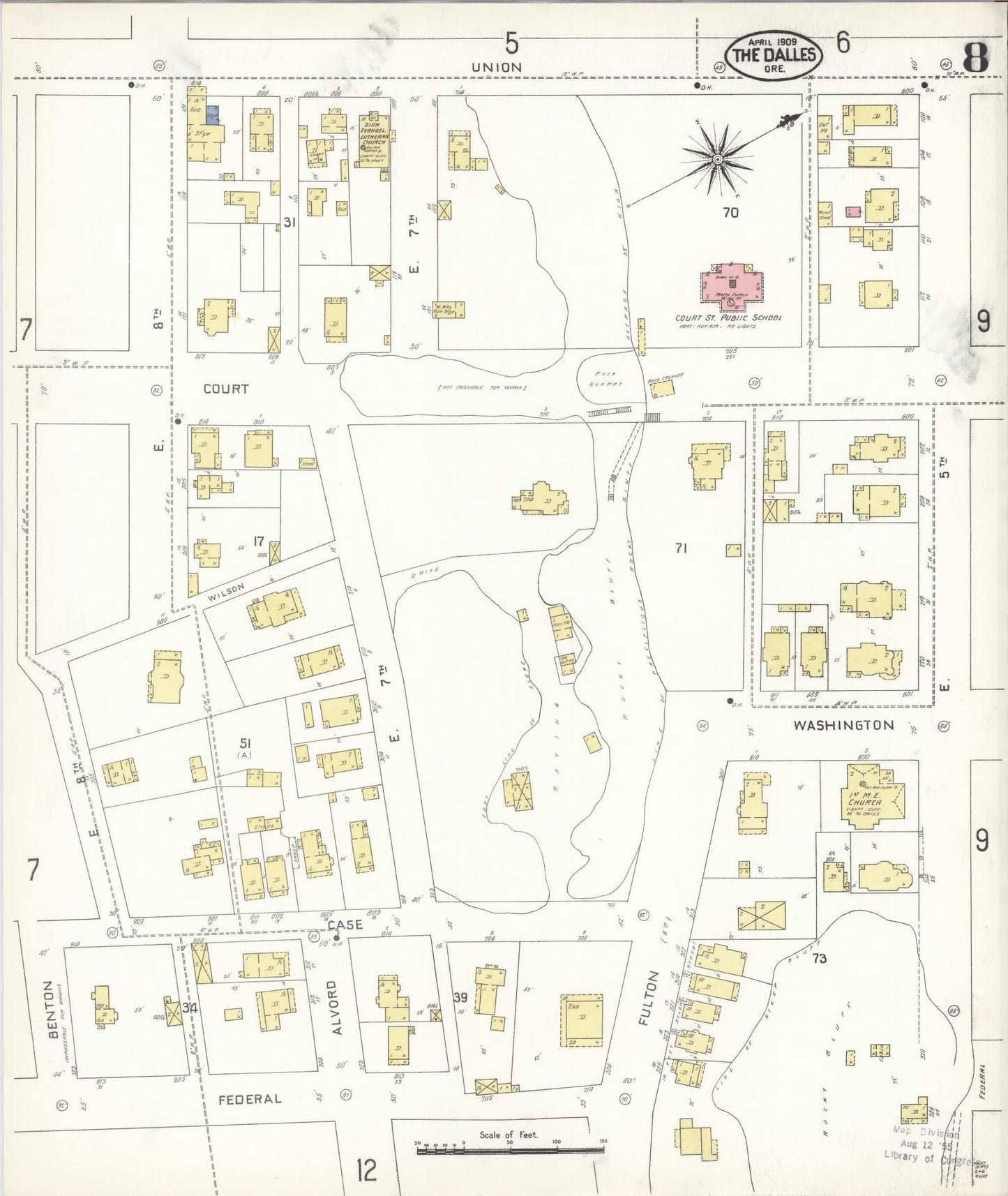Sanborn Fire Insurance Map from The Dalles, Wasco County, Oregon (1909), Sheet #0008 - Historic Sanborn Fire Insurance Map Print, vintage old map wall art, antique decor, genealogy gift, Oregon Oregon map
