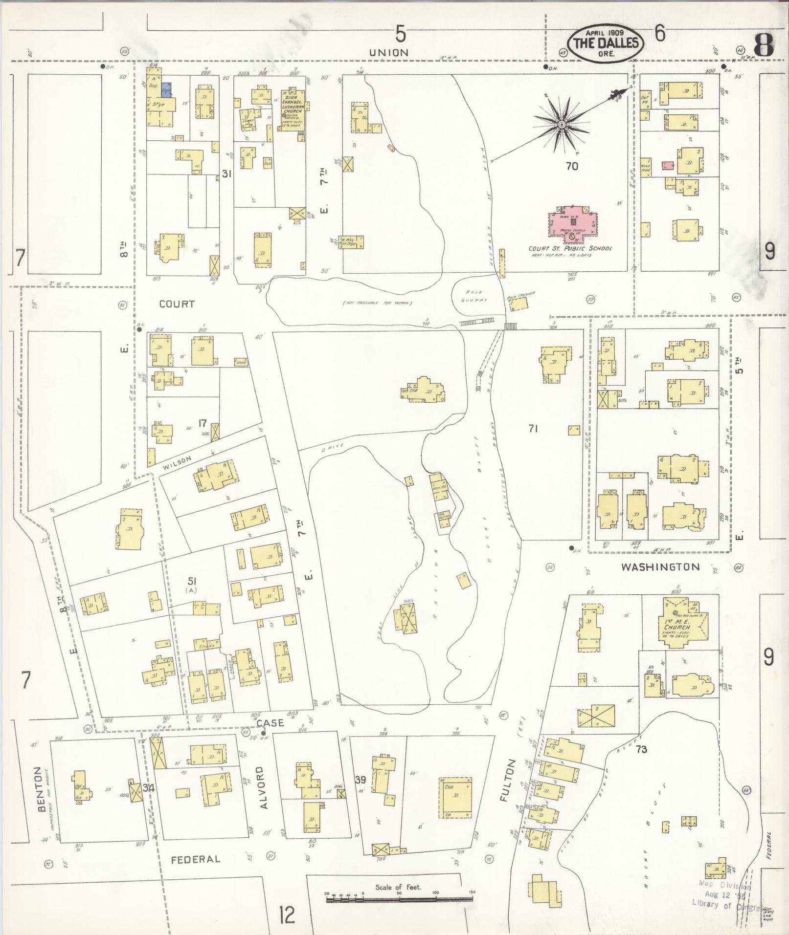 Sanborn Fire Insurance Map from The Dalles, Wasco County, Oregon (1909), Sheet #0008 - Historic Sanborn Fire Insurance Map Print, vintage old map wall art, antique decor, genealogy gift, Oregon Oregon map