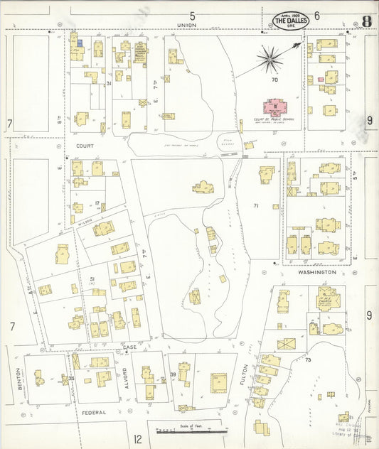 Sanborn Fire Insurance Map from The Dalles, Wasco County, Oregon (1909), Sheet #0008 - Historic Sanborn Fire Insurance Map Print, vintage old map wall art, antique decor, genealogy gift, Oregon Oregon map
