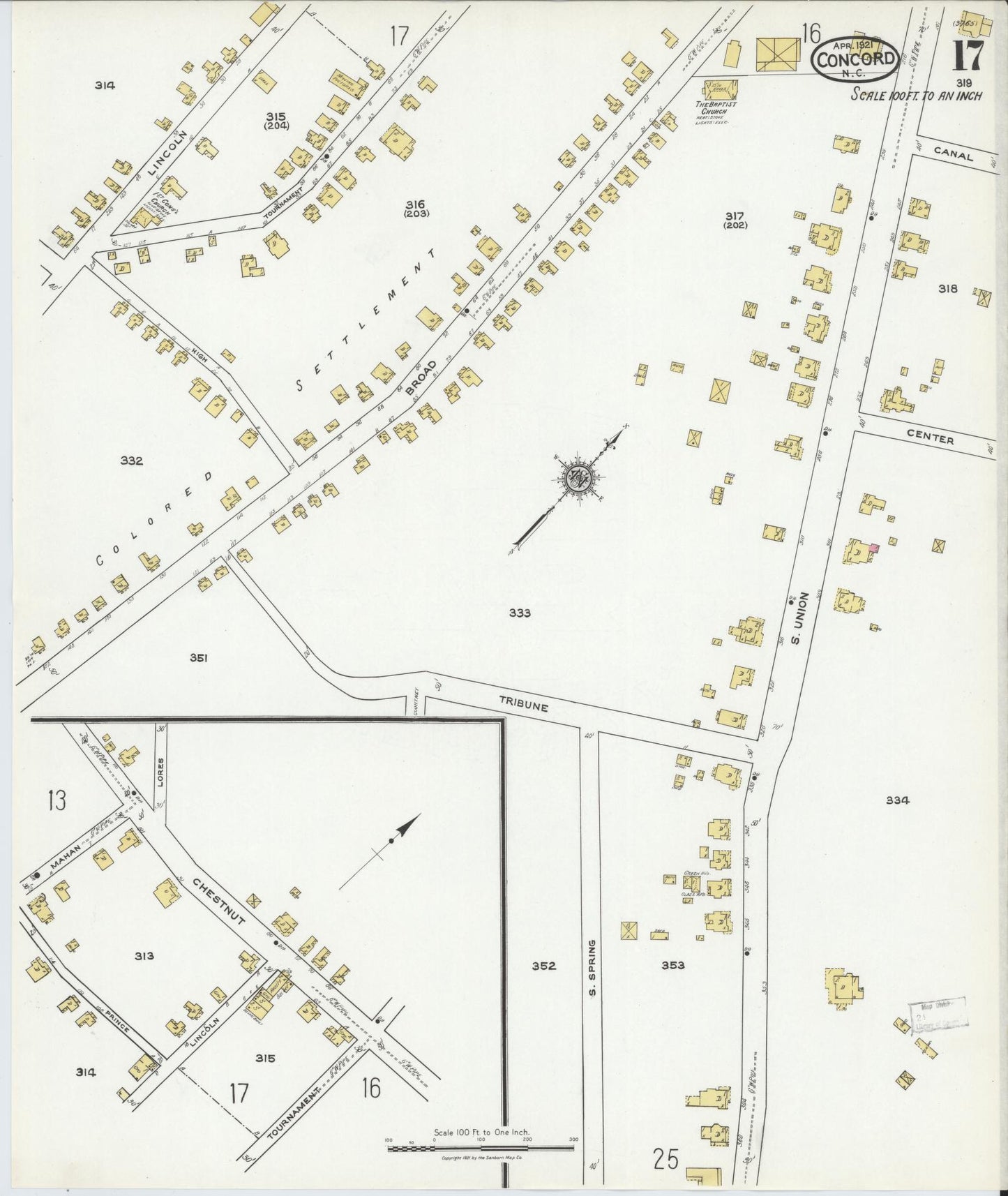 Sanborn Fire Insurance Map from Concord, Cabarrus County, North Carolina (1921), Sheet #0017 - Complete Map Set gallery image, historic Sanborn map, vintage wall art, North Carolina North Carolina