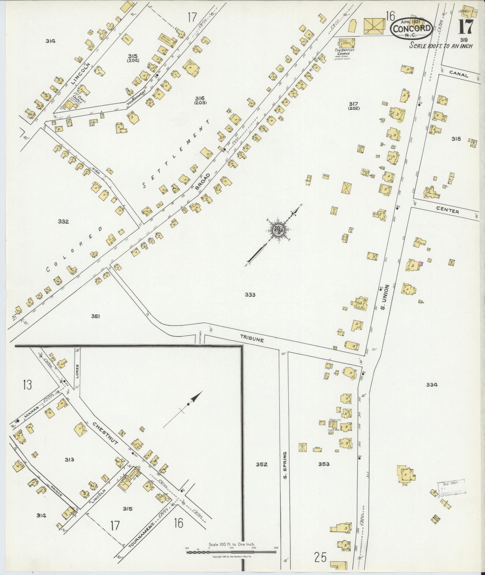 Sanborn Fire Insurance Map from Concord, Cabarrus County, North Carolina (1921), Sheet #0017 - Complete Map Set gallery image, historic Sanborn map, vintage wall art, North Carolina North Carolina