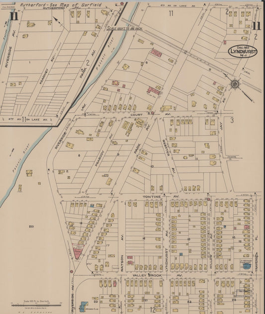 Sanborn Fire Insurance Map from Lyndhurst, Bergen County, New Jersey (1922), Sheet #0011 - Historic Sanborn Fire Insurance Map Print, vintage old map wall art, antique decor, genealogy gift, New Jersey New Jersey map