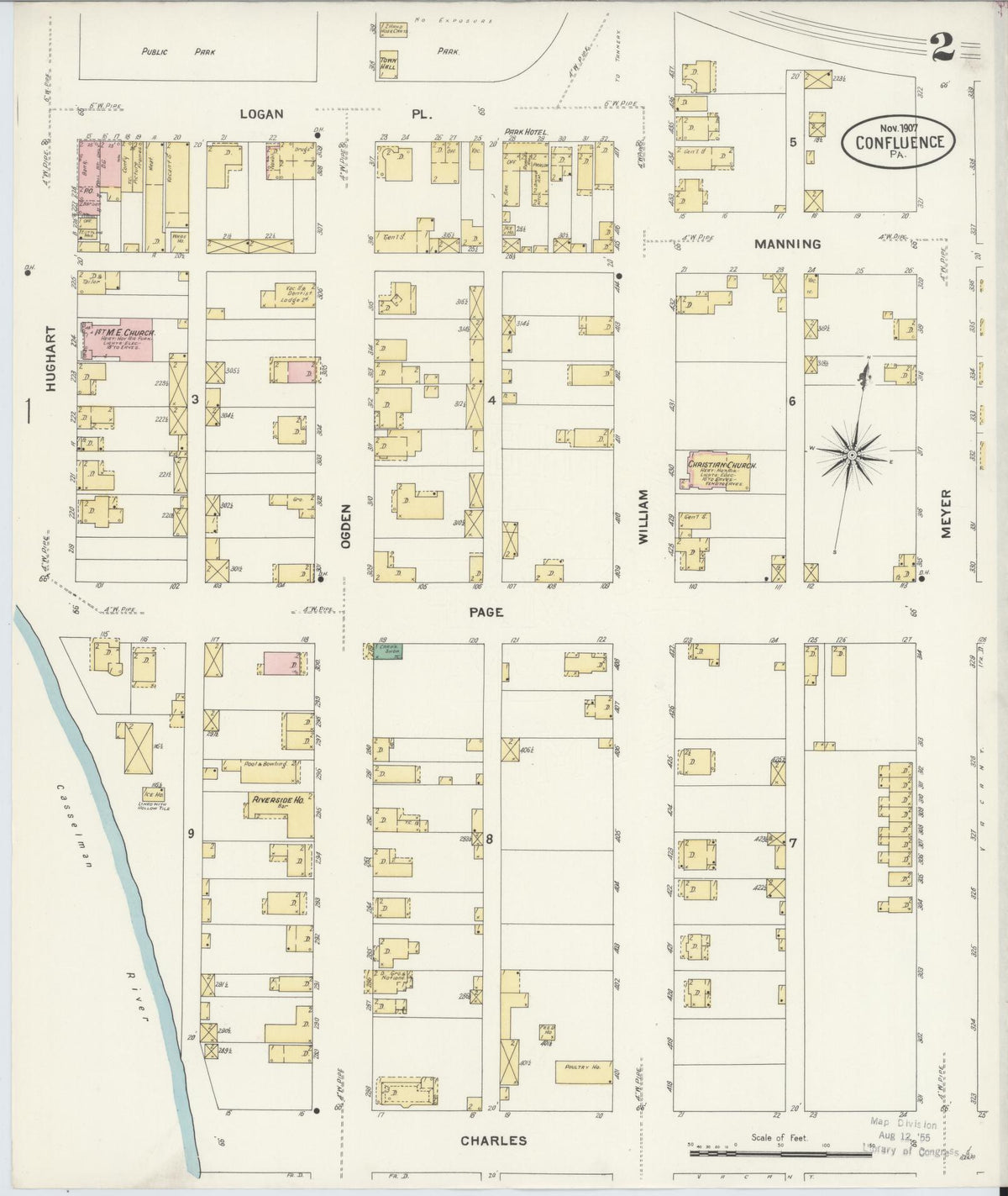 Sanborn Fire Insurance Map from Confluence, Somerset County, Pennsylvania (1907), Sheet #0002 - Complete Map Set gallery image, historic Sanborn map, vintage wall art, Pennsylvania Pennsylvania