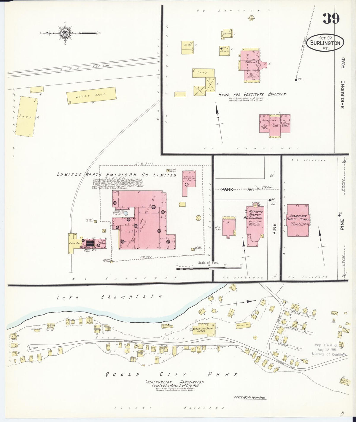 Sanborn Fire Insurance Map from Burlington, Chittenden County, Vermont (1912), Sheet #0039 - Historic Sanborn Fire Insurance Map Print, vintage old map wall art, antique decor, genealogy gift, Vermont Vermont map