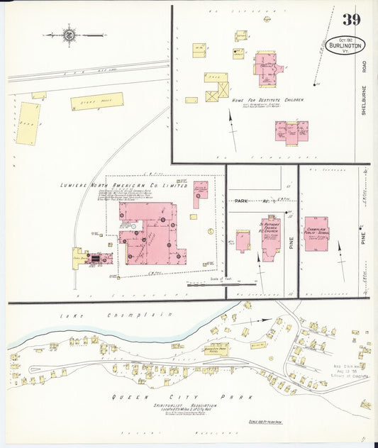 Sanborn Fire Insurance Map from Burlington, Chittenden County, Vermont (1912), Sheet #0039 - Historic Sanborn Fire Insurance Map Print, vintage old map wall art, antique decor, genealogy gift, Vermont Vermont map