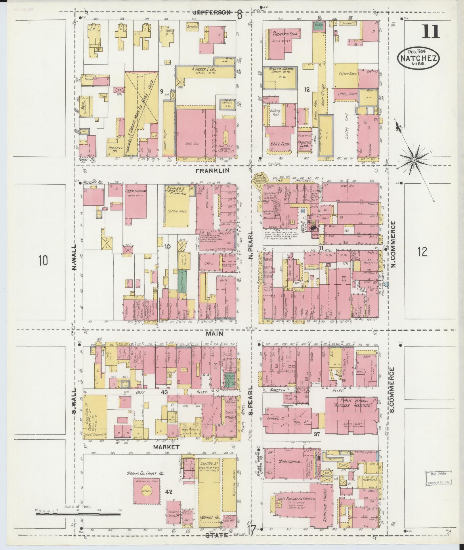 Sanborn Fire Insurance Map from Natchez, Adams County, Mississippi (1904), Sheet #0011 - Historic Sanborn Fire Insurance Map Print, vintage old map wall art, antique decor, genealogy gift, Mississippi Mississippi map
