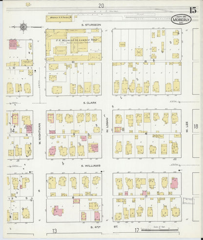 Sanborn Fire Insurance Map from Moberly, Randolph County, Missouri (1916), Sheet #0015 - Historic Sanborn Fire Insurance Map Print, vintage old map wall art, antique decor, genealogy gift, Missouri Missouri map