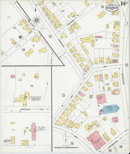 Sanborn Fire Insurance Map from New London, New London County, Connecticut (1901), Sheet #0014 - Complete Map Set gallery image, historic Sanborn map, vintage wall art, Connecticut Connecticut