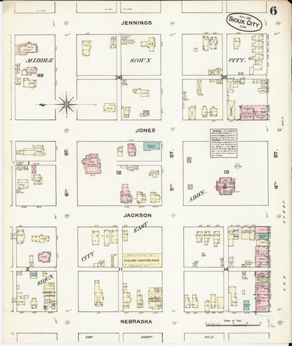 Sanborn Fire Insurance Map from Sioux City, Woodbury County, Iowa (1884), Sheet #0006 - Historic Sanborn Fire Insurance Map Print, vintage old map wall art