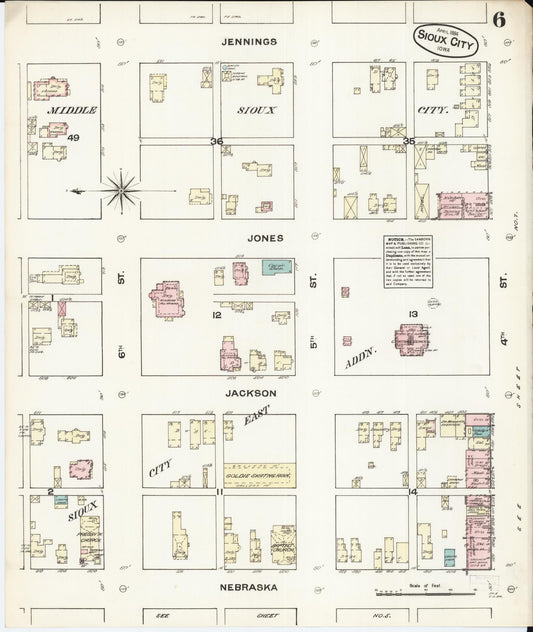Sanborn Fire Insurance Map from Sioux City, Woodbury County, Iowa (1884), Sheet #0006 - Historic Sanborn Fire Insurance Map Print, vintage old map wall art