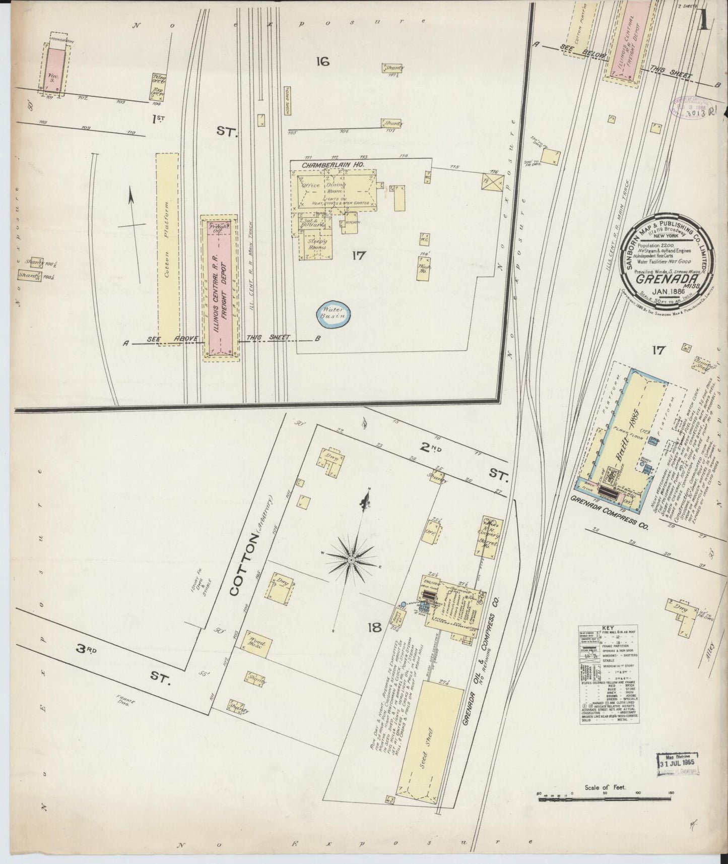 Sanborn Fire Insurance Map from Grenada, Grenada County, Mississippi (1886), Sheet #0001 - Complete Map Set gallery image, historic Sanborn map, vintage wall art, Mississippi Mississippi