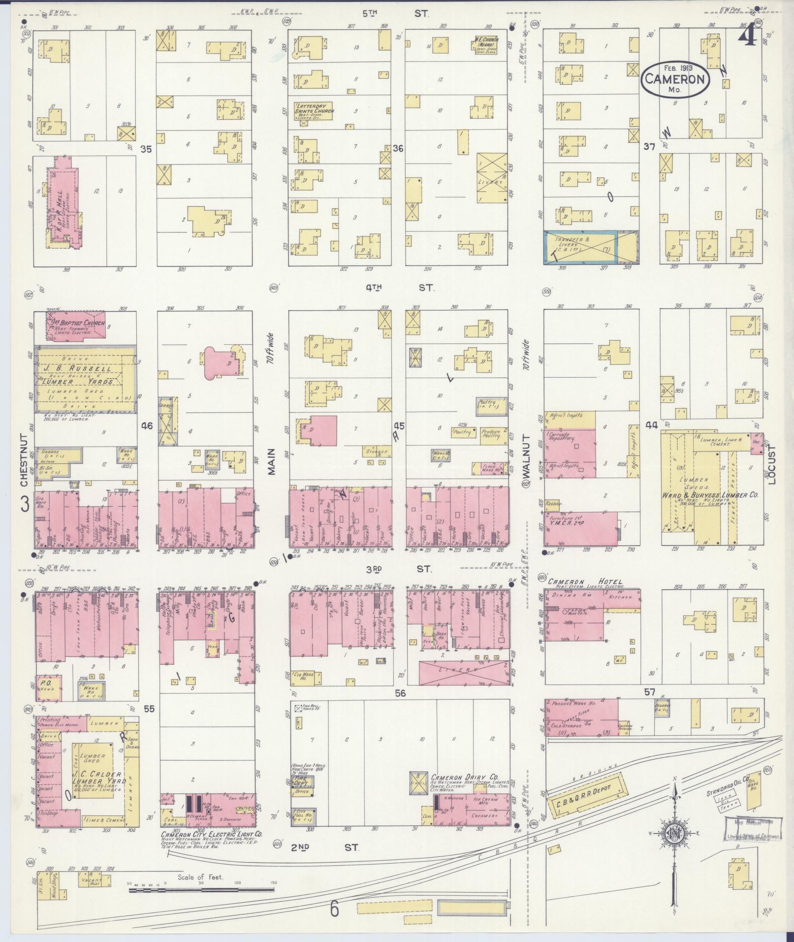 Sanborn Fire Insurance Map from Cameron, Clinton County, Missouri (1913), Sheet #0004 - Complete Map Set gallery image, historic Sanborn map, vintage wall art, Missouri Missouri