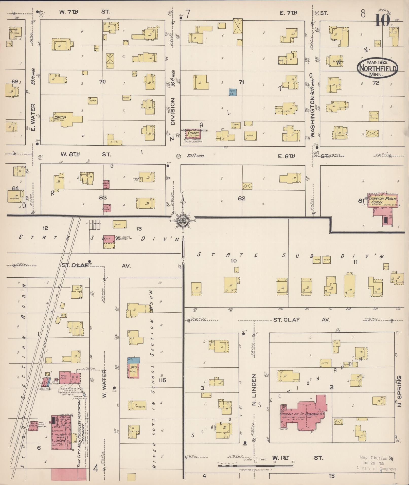 Sanborn Fire Insurance Map from Northfield, Rice County, Minnesota (1922), Sheet #0010 - Historic Sanborn Fire Insurance Map Print, vintage old map wall art, antique decor, genealogy gift, Minnesota Minnesota map