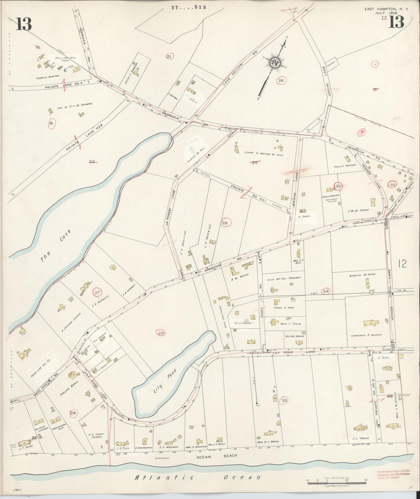 Sanborn Fire Insurance Map from Easthampton, Suffolk County, New York (1943), Sheet #0013 - Complete Map Set gallery image, historic Sanborn map, vintage wall art, New York New York