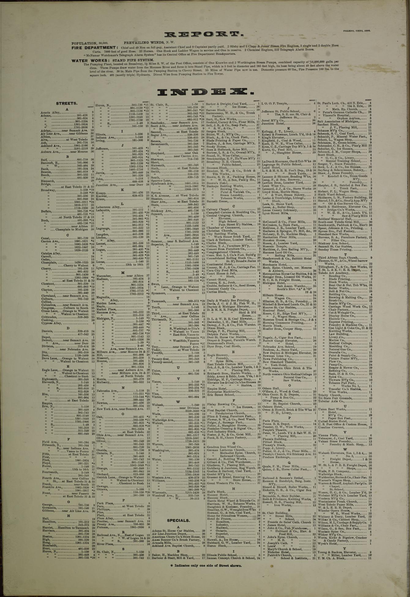 Sanborn Fire Insurance Map from Toledo, Lucas County, Ohio (1888), Sheet #0001 - Historic Sanborn Fire Insurance Map Print, vintage old map wall art, antique decor, genealogy gift, Ohio Ohio map