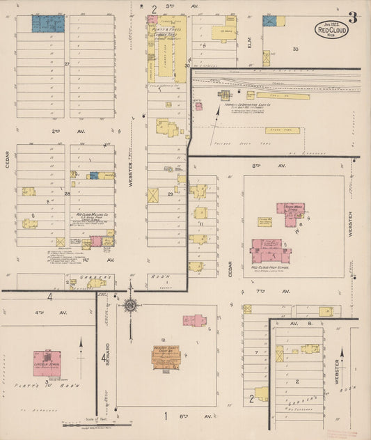 Sanborn Fire Insurance Map from Red Cloud, Webster County, Nebraska (1922), Sheet #0003 - Historic Sanborn Fire Insurance Map Print, vintage old map wall art, antique decor, genealogy gift, Nebraska Nebraska map
